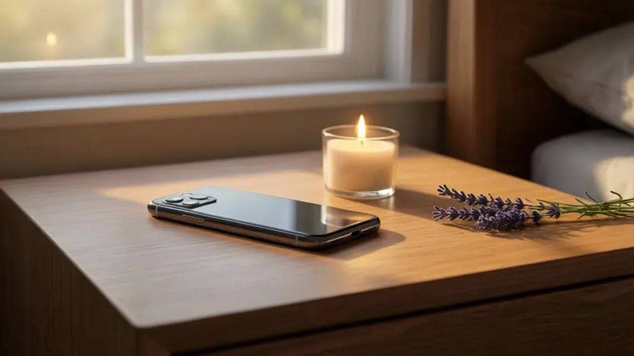 Miłosne smsy dla niego: romantyczny sms na dzień dobry dla ukochanej osoby Nowoczesny smartfon z wyświetloną powiadomieniem z miłosne smsy dla niego w ciepłym porannym świetle.
