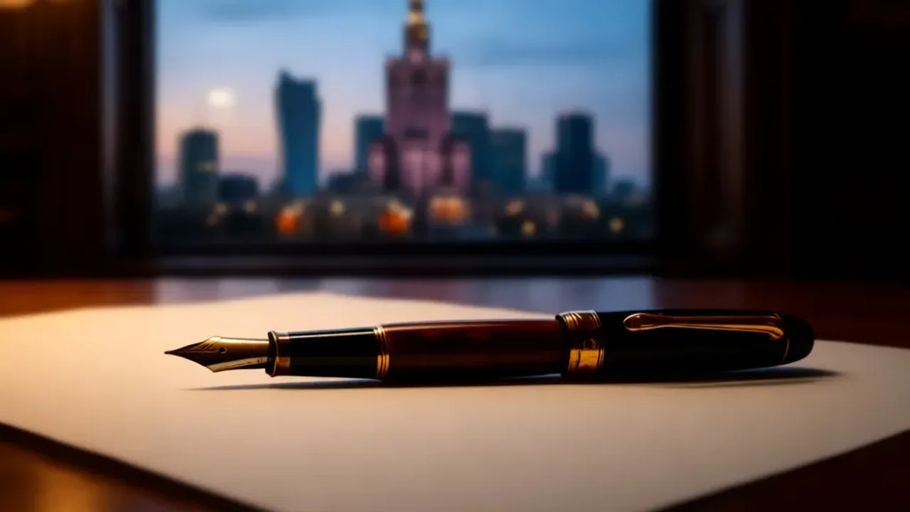 Testament jak napisać, aby był ważny? Poradnik: dom i zachowek Odręcznie sporządzony testament jak napisać – profesjonalny wzór dokumentu na tle panoramy Warszawy.